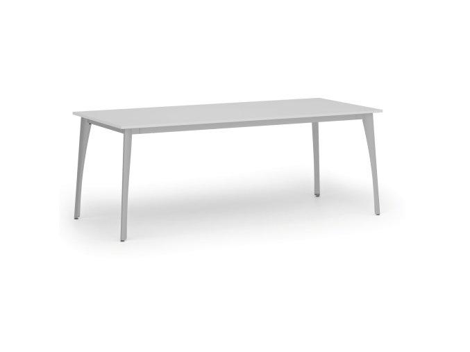 Jednací kancelářský stůl PRIMO OMEGA, 200x90 cm, šedá podnož, bílá