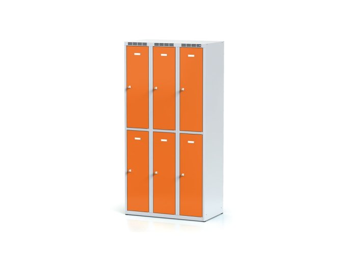 kovova satni skrinka s uloznymi boxy 6 boxu 1800 x 900 x 500 mm cylindricky zamek oranzove dvere 11262
