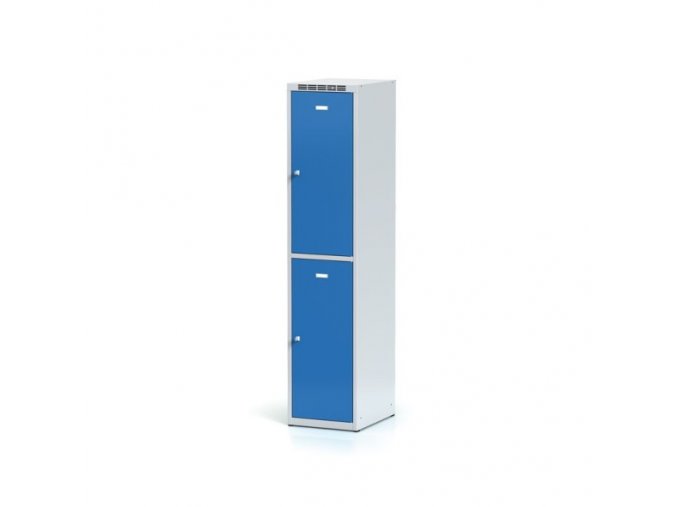 Šatní skříňka s úložnými boxy, 2 boxy, modré dveře, cylindrický zámek