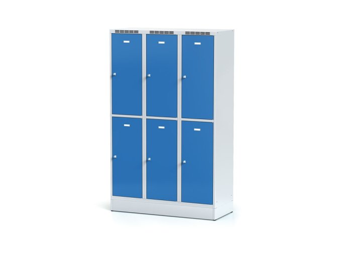 satni skrinka s uloznymi boxy na soklu 6 boxu 1920 x 1200 x 500 mm cylindricky zamek modre dvere 11320