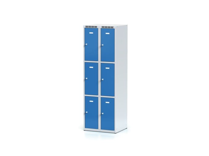 Šatní skříňka s úložnými boxy, 6 boxů, 1800 x 600 x 500 mm, otočný zámek, modré dveře