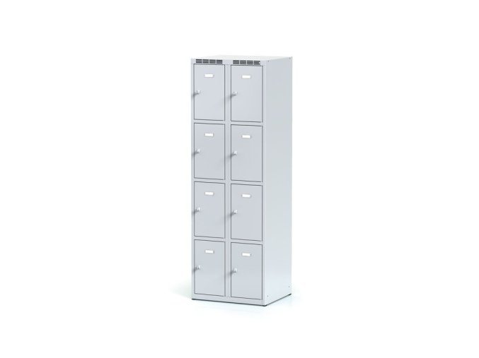 Šatní skříňka s úložnými boxy, 8 boxů, 1800 x 600 x 500 mm, otočný zámek, šedé dveře