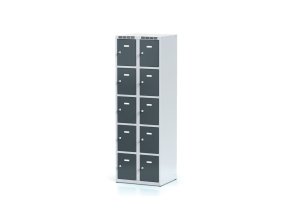 Šatní skříňka s úložnými boxy, 10 boxů, 1800 x 600 x 500 mm, cylindrický zámek, tmavě šedé dveře