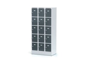 satni skrinka s uloznymi boxy na soklu 15 boxu 1920 x 900 x 500 mm cylindricky zamek tmave sede dvere 12785