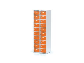 Šatní skříňka s úložnými boxy, 20 boxů, 1800 x 600 x 500 mm, cylindrický zámek, oranžové dveře