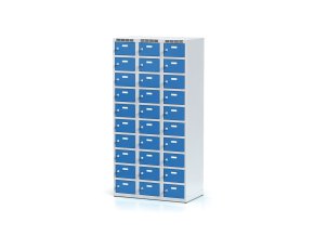 Šatní skříňka s úložnými boxy, 30 boxů, 1800 x 900 x 500 mm, otočný zámek, modré dveře