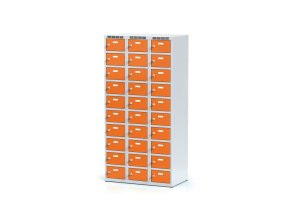 Šatní skříňka s úložnými boxy, 30 boxů, 1800 x 900 x 500 mm, cylindrický zámek, oranžové dveře