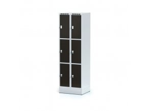 Šatní skříňka na soklu s úložnými boxy, 6 boxů 300 mm, laminované dveře wenge, otočný zámek