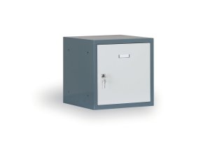 Šatní skříňka s uzamykatelným boxem 400 x 400 x 400 mm, cylindrický zámek, tmavě šedá, šedé dveře