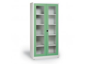 Dílenská policová skříň s prosklenými dveřmi, 1950 x 920 x 400 mm, šedá/zelená