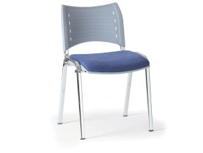 Konferenční, jídelní židle SMART s plastovým opěrákem, modrá, chromované nohy