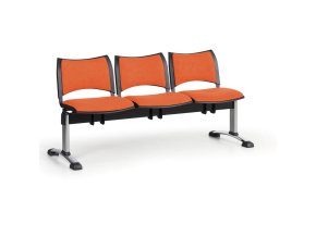 Čalouněné lavice do čekáren SMART, 3-sedák, oranžová, chromované nohy