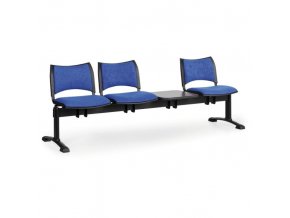 Čalouněná lavice do čekáren SMART, 3-sedák, se stolkem, modrá, černé nohy