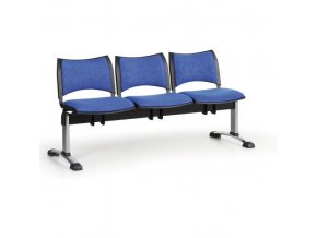 Čalouněná lavice do čekáren SMART, 3-sedák, modrá, chromované nohy
