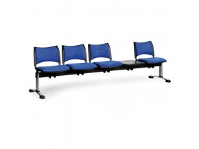 Čalouněná lavice do čekáren SMART, 4-sedák, se stolkem, modrá, chromované nohy
