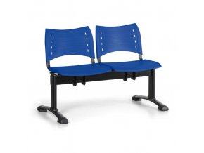 Plastová lavice do čekáren VISIO, 2-sedák, modrá, černé nohy