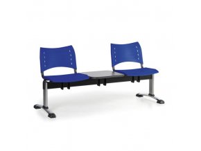 Plastová lavice do čekáren VISIO, 2-sedák, se stolkem, modrá, chromované nohy