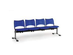 Plastová lavice do čekáren VISIO, 4-sedák, modrá, chromované nohy