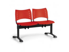 Plastová lavice do čekáren VISIO, 2-sedák, červená, černé nohy