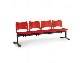 Plastová lavice do čekáren VISIO, 4-sedák, červená, černé nohy