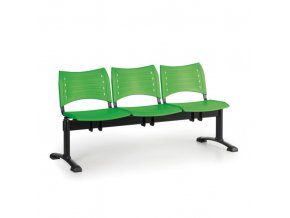 Plastová lavice do čekáren VISIO, 3-sedák, zelená, černé nohy