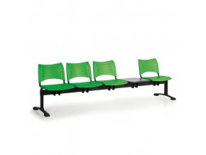 Plastová lavice do čekáren VISIO, 4-sedák, se stolkem, zelená, černé nohy