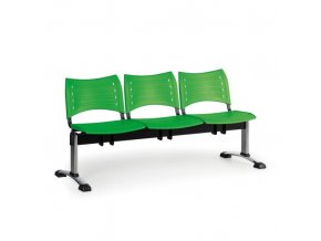 Plastová lavice do čekáren VISIO, 3-sedák, zelená, chromované nohy