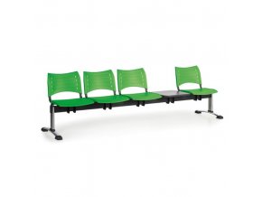 Plastová lavice do čekáren VISIO, 4-sedák, se stolkem, zelená, chromované nohy