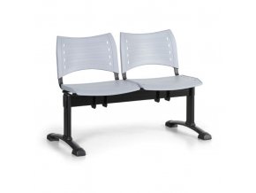 Plastová lavice do čekáren VISIO, 2-sedák, šedá, černé nohy