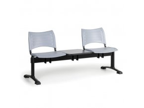 Plastová lavice do čekáren VISIO, 2-sedák, se stolkem, šedá, černé nohy