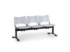 Plastová lavice do čekáren VISIO, 3-sedák, šedá, černé nohy