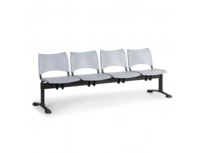 Plastová lavice do čekáren VISIO, 4-sedák, šedá, černé nohy