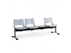 Plastová lavice do čekáren VISIO, 3-sedák, se stolkem, šedá, chromované nohy