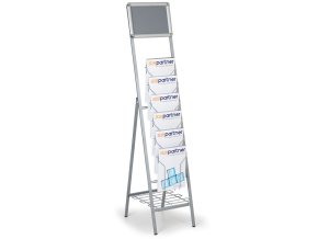 Skládací kovový stojan na prospekty s kliprámem A4