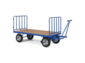 Plošinový vozík s ojí, 2x mřížové bočnice, 1000x2000 mm, 1500 kg, plná kola