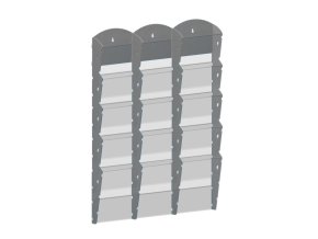 Nástěnný plastový zásobník na prospekty - 3 x 5 A4, šedý