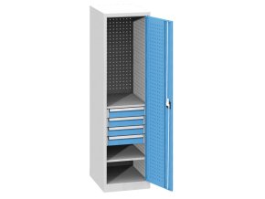 uzka dilenska zasuvkova skrin na naradi kovos 2 police 4 zasuvky svarovana 505 x 600 x 1950 mm 2297