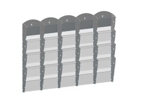 Nástěnný plastový zásobník na prospekty - 5 x 4 A5, šedý