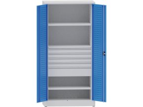 dilenska kovova skrin na naradi kovona 2 police 5 zasuvek svarovana nosnost 50 kg 950 x 500 x 1950 mm 24061