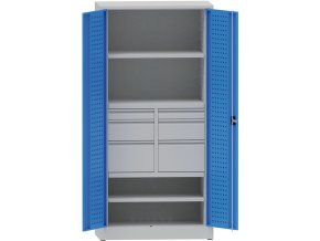 dilenska kovova skrin na naradi kovona 2 police 6 zasuvek svarovana nosnost 50 kg 950 x 500 x 1950 mm 24060