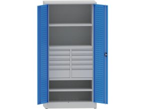 dilenska kovova skrin na naradi kovona 2 police 10 zasuvek svarovana nosnost 50 kg 950 x 500 x 1950 mm 24059