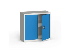 plechova policova skrin na naradi kovona 800 x 800 x 400 mm 1 police seda modra 113413