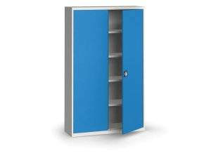 plechova policova skrin na naradi kovona 1950 x 1200 x 400 mm 4 police seda modra 12831