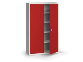 plechova policova skrin na naradi kovona 1950 x 1200 x 400 mm 4 police seda cervena 12840