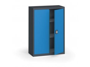 Plechová policová skříň na nářadí KOVONA, 1150 x 800 x 400 mm, 2 police, antracit/modrá