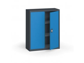 Plechová policová skříň na nářadí KOVONA, 1150 x 950 x 400 mm, 2 police, antracit/modrá