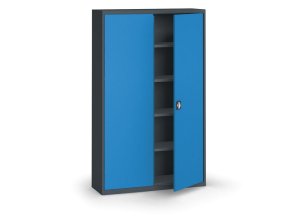 plechova policova skrin na naradi kovona 1950 x 1200 x 400 mm 4 police antracit modra 12866