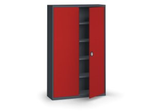 plechova policova skrin na naradi kovona 1950 x 1200 x 400 mm 4 police antracit cervena 12874
