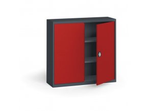 Plechová policová skříň na nářadí KOVONA, 1150 x 1200 x 400 mm, 2 police, antracit/červená