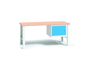 Pracovní stůl do dílny WL se závěsnou skříňkou na nářadí, buková spárovka, pevné kovové nohy, 2000 mm